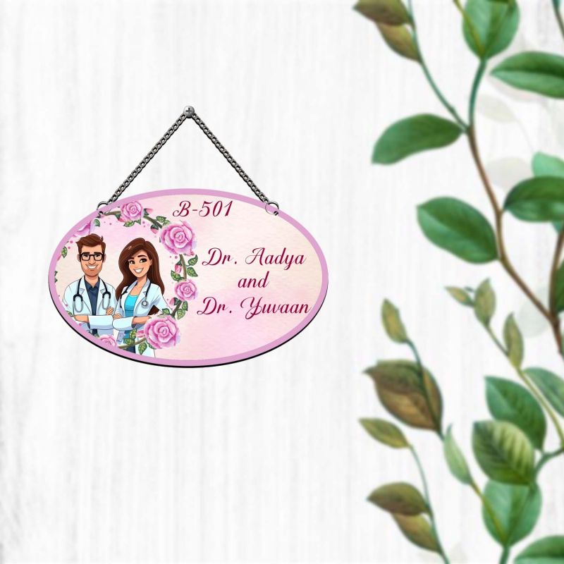 Personalized Doctor Couple Theme Wall Hanging Custom Wooden Sign for Clinic Entrance & Cabin Doors Unique Gift for Doctors & Medical Professionals Doctor Name Plate